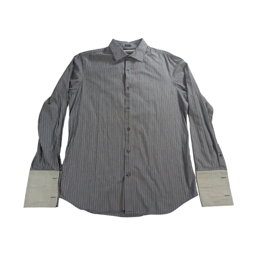 Banana Republic Shirt Mens L Slim Fit Striped French Cuff Italy Cotton Dress
